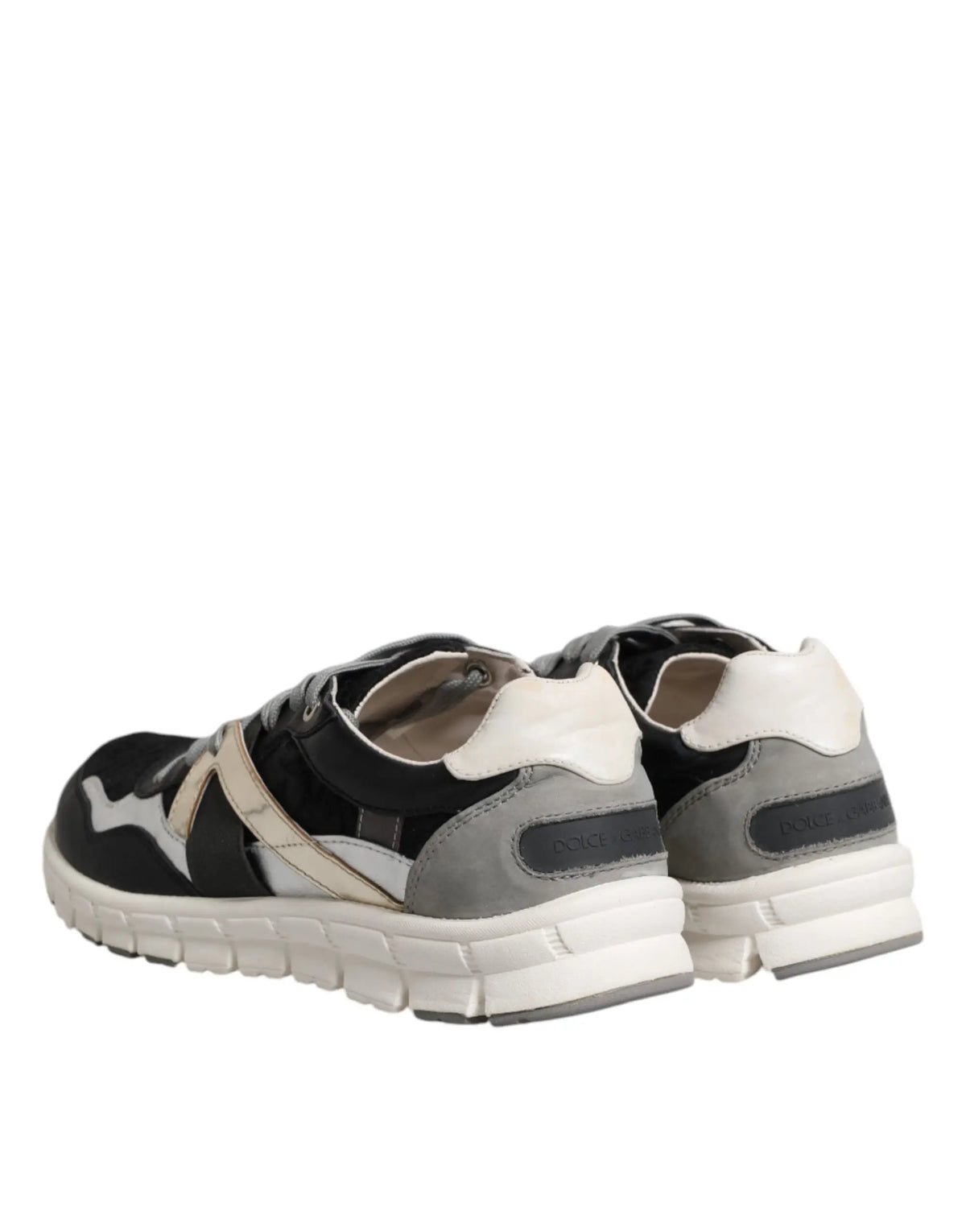 Chaussures basses dolce & gabbana en cuir et suède multicolores avec design noir et gris et semelles en caoutchouc texturé