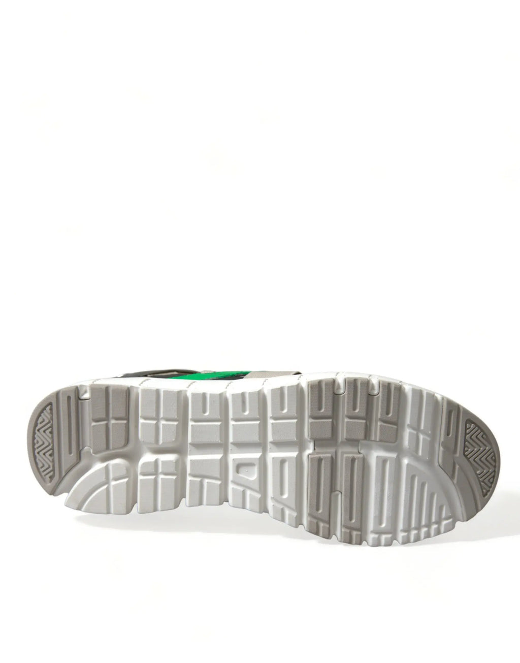 Semelle en caoutchouc blanche et grise avec bande verte accentuée au talon des baskets basses multicolores dolce & gabbana en cuir et daim