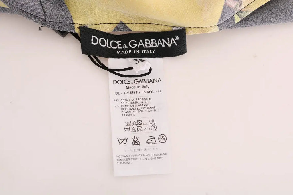 Étiquette dolce & gabbana pour t-shirt multicolore en soie stretch jaune et gris fabriqué en italie