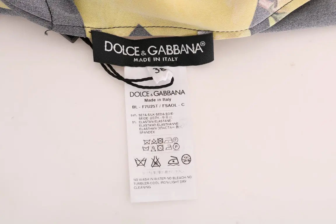 Étiquette dolce & gabbana pour t-shirt multicolore en soie stretch jaune et gris fabriqué en italie