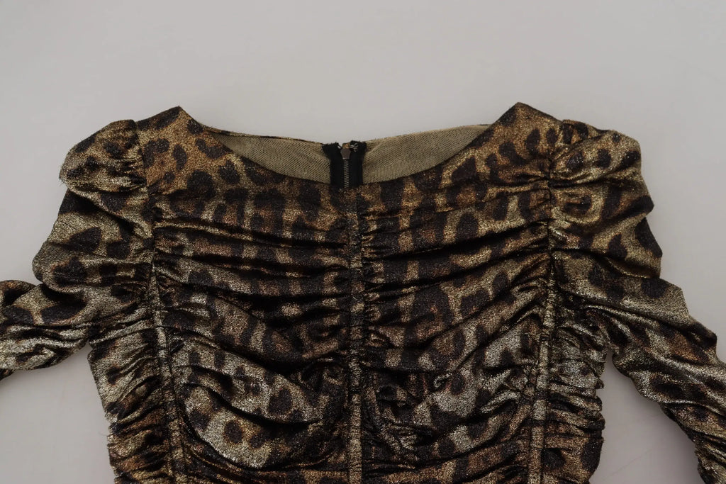 Robe midi fourreau dolce & gabbana multicolore léopard en or scintillant et noir avec détails froncés