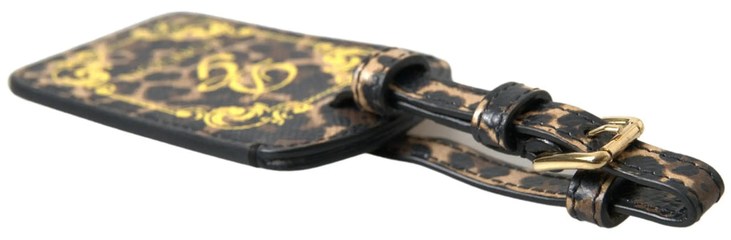 Étiquette de bagage dolce & gabbana en cuir dauphine léopard multicolore noir et or avec boucle en laiton