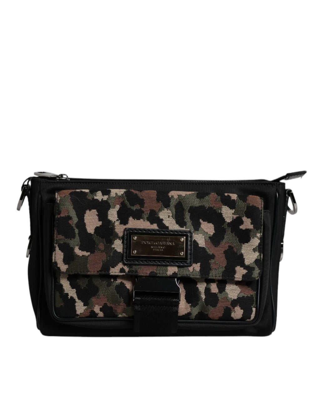 Sac bandoulière dolce & gabbana multicolore léopard jacquard noir et camouflage avec plaque métallique
