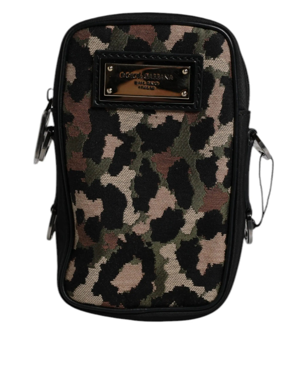 Dolce & gabbana sac bandoulière multicolore en jacquard léopard avec plaque logo et sangle tour de cou noir