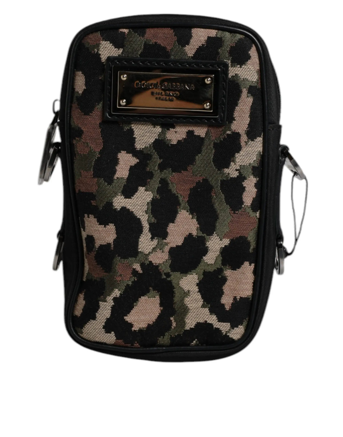 Dolce & gabbana sac bandoulière multicolore en jacquard léopard avec plaque logo et sangle tour de cou noir
