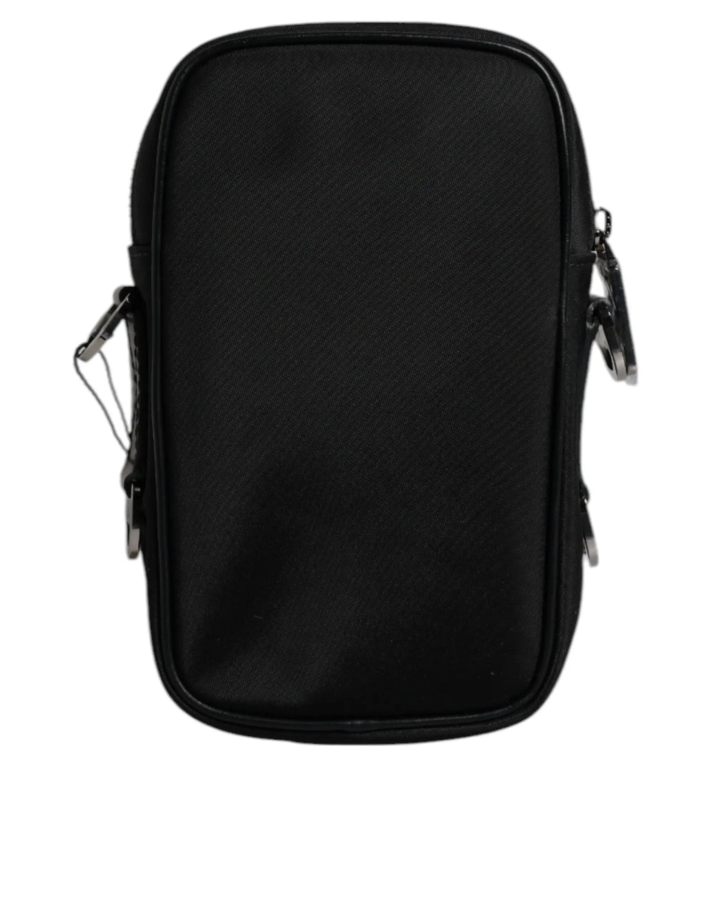 Sac bandoulière noir en nylon avec ferrures métalliques argentées et porte-clés dolce gabbana jacquard léopard multicolore