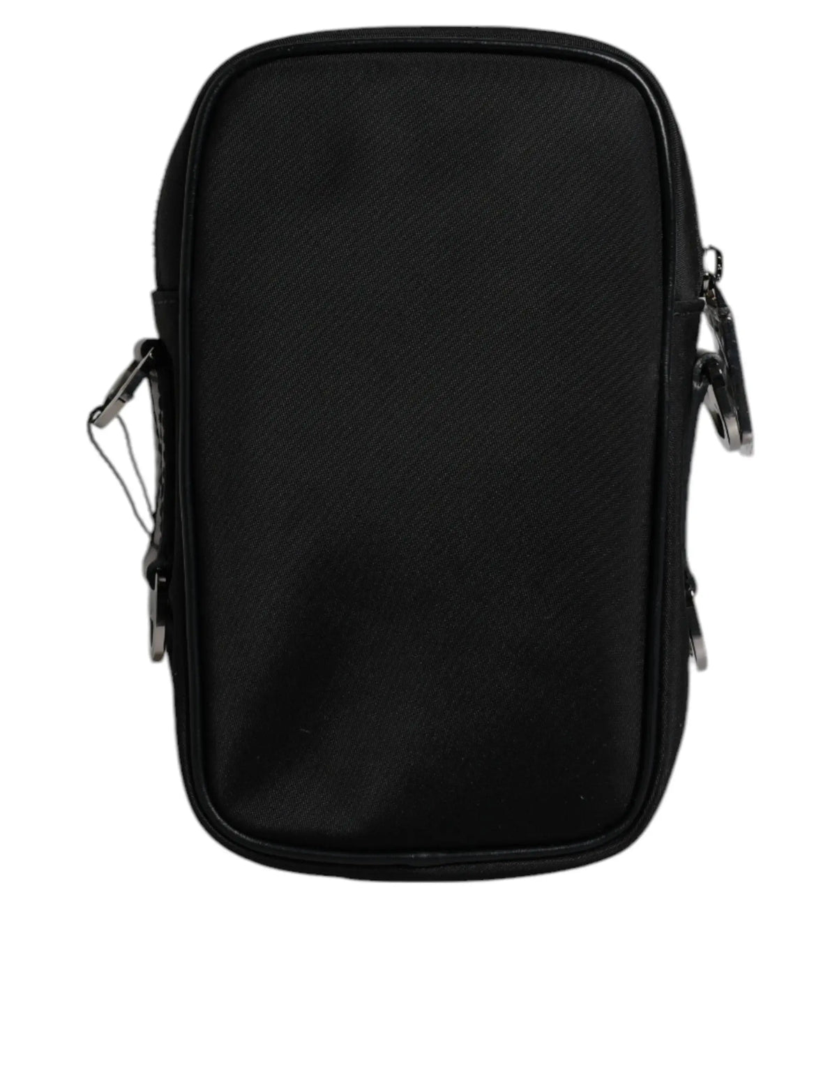 Pochette bandoulière noire en nylon dolce & gabbana avec détails métalliques argentés et porte-clés attachés