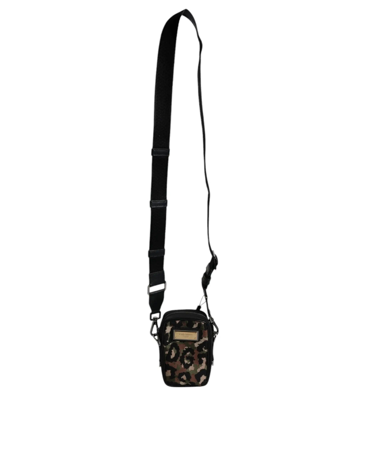 Sac bandoulière dolce & gabbana noir et marron imprimé léopard en jacquard multicolore avec plaque logo minimaliste