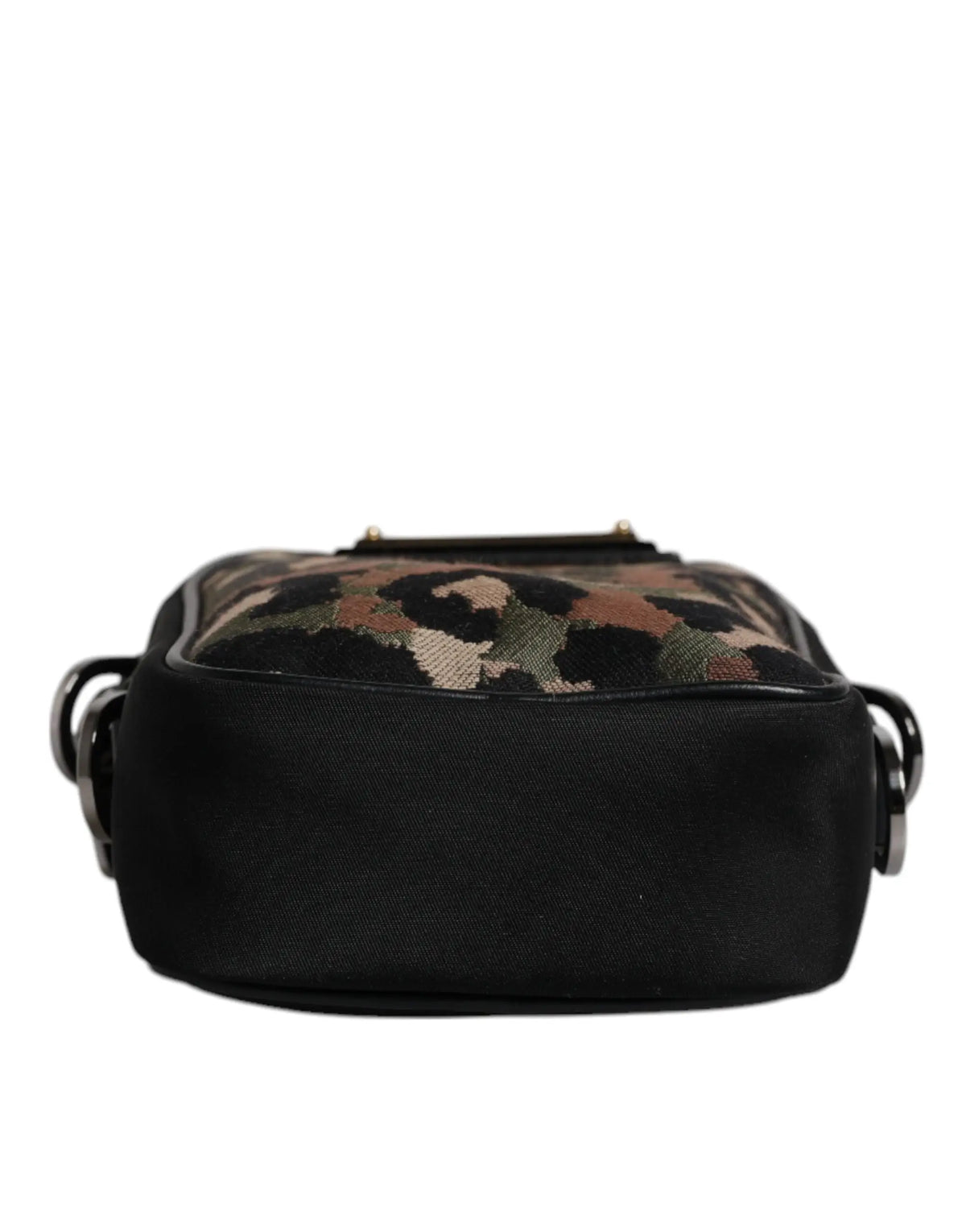 Sac bandoulière noir Dolce Gabbana avec panneau supérieur camouflage et ferrures métalliques multicolores