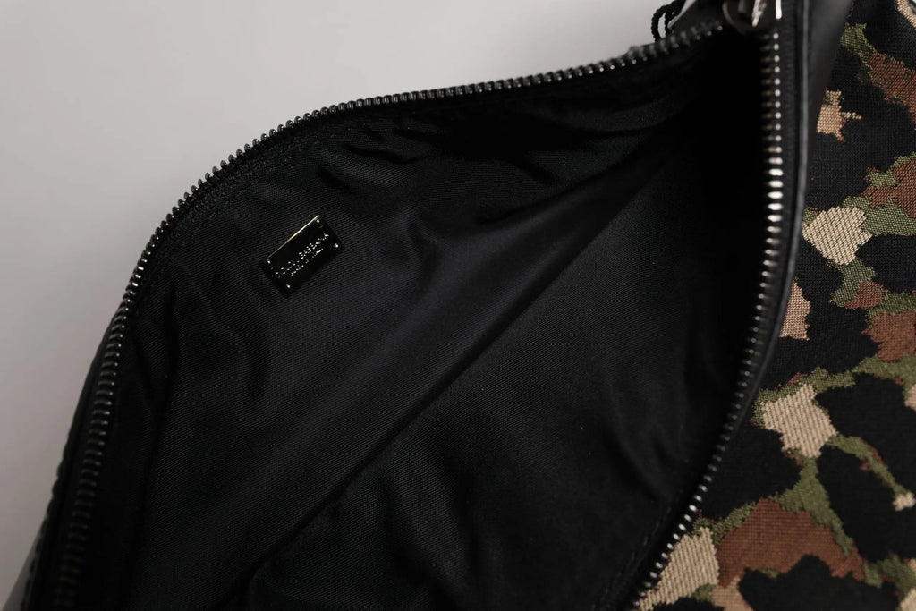 Douce et gabbana pochette multicolore leopard en jacquard avec doublure intérieure noire et fermeture éclair métallique