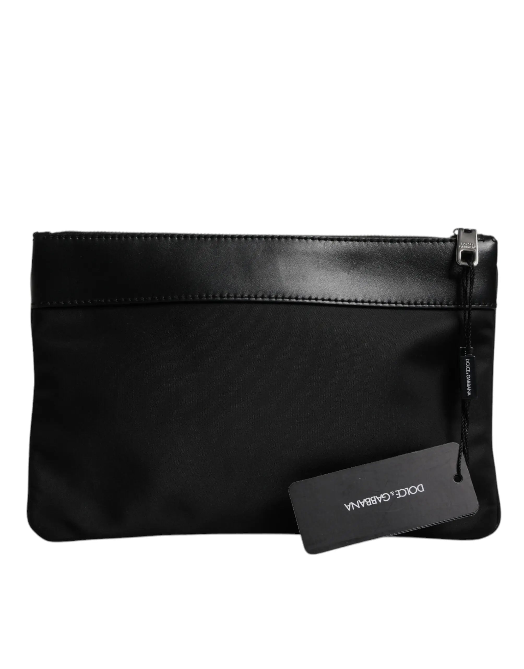 Pochette dolce gabbana multicolor léopard jacquard avec fermeture éclair en cuir noir minimaliste