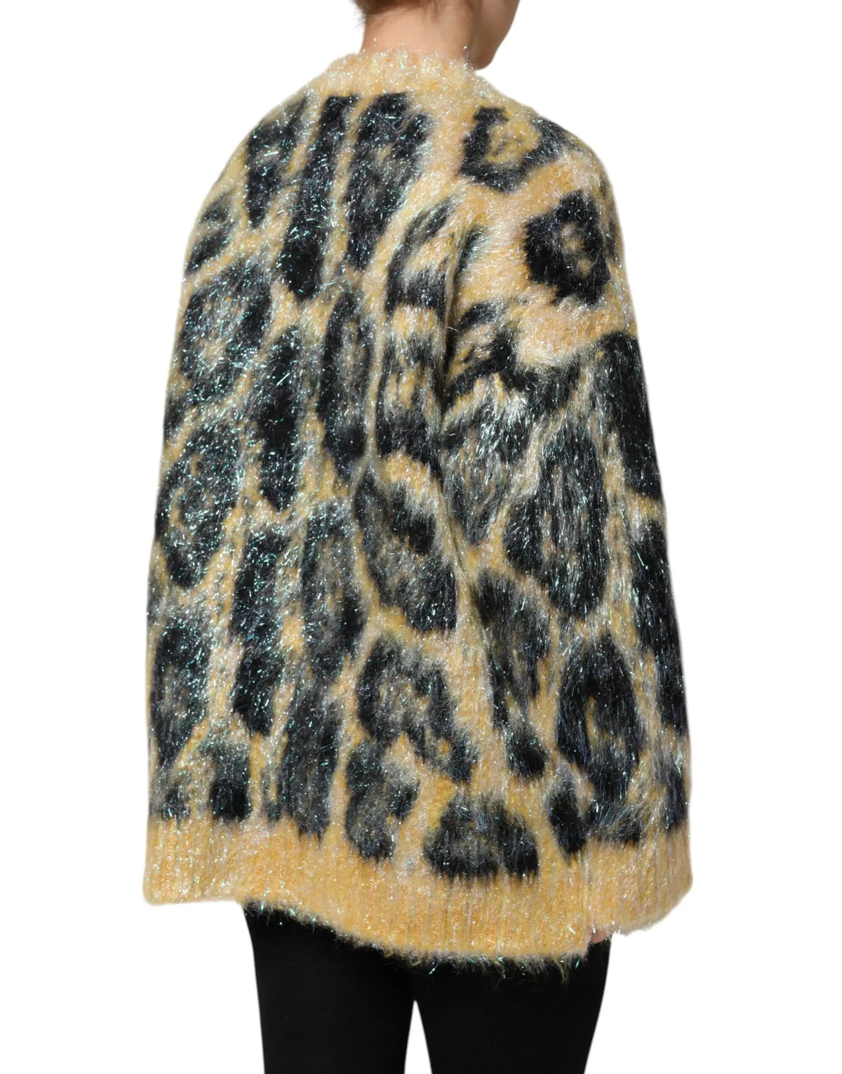 Cardigan en maille douce dolce & gabbana crème et noir à imprimé léopard avec finition texturée en mohair