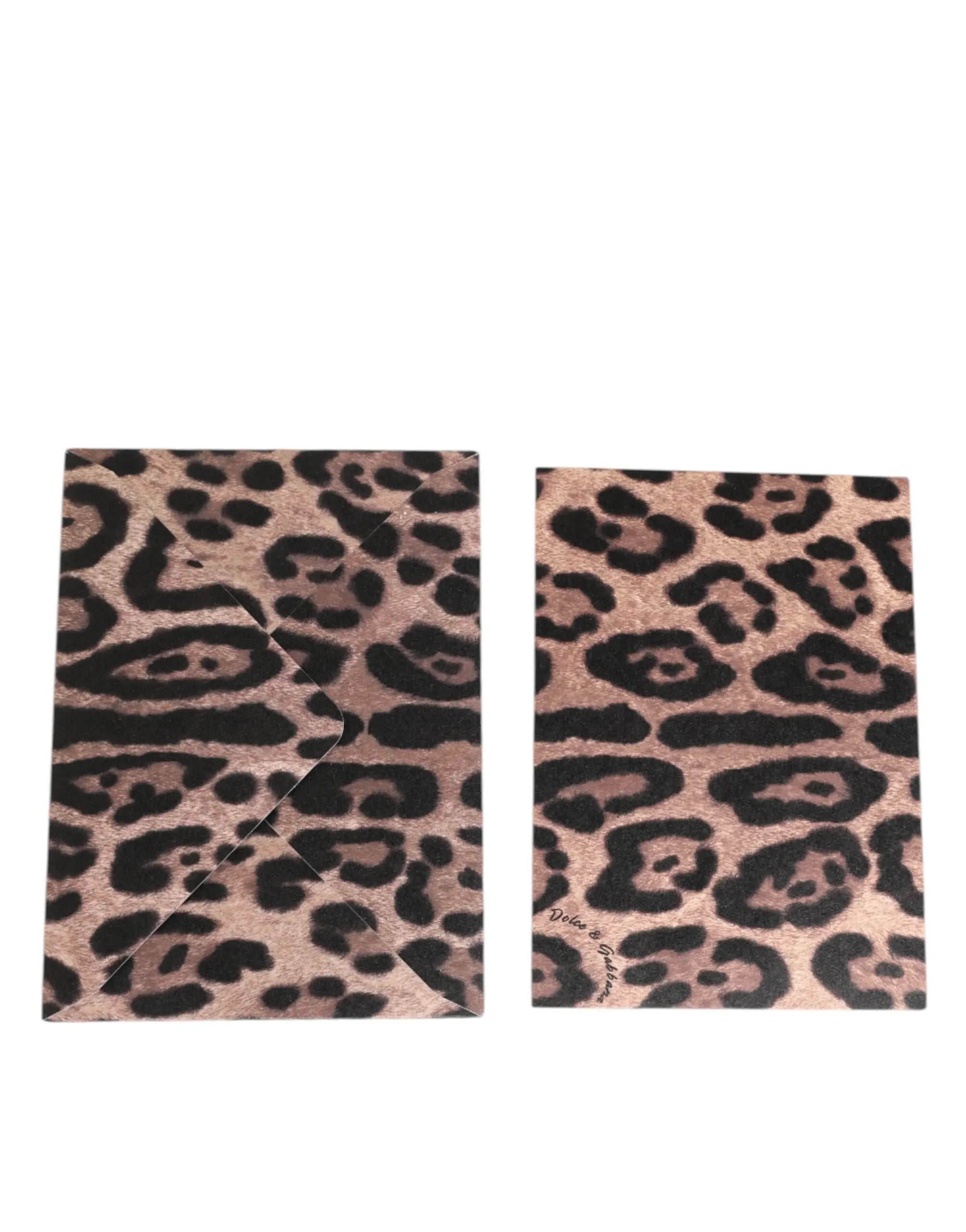 Dolce and gabbana multicolor leopard print envelope paper post card holder with tan and black leopard-print notepads