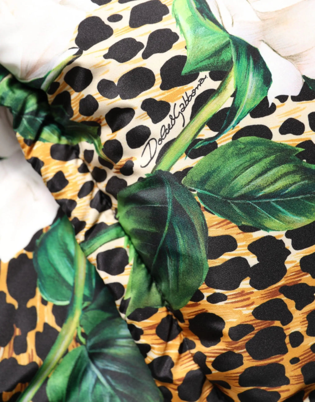 Écharpe dolce & gabbana multicolore avec imprimé léopard audacieux et feuilles tropicales vertes détaillées