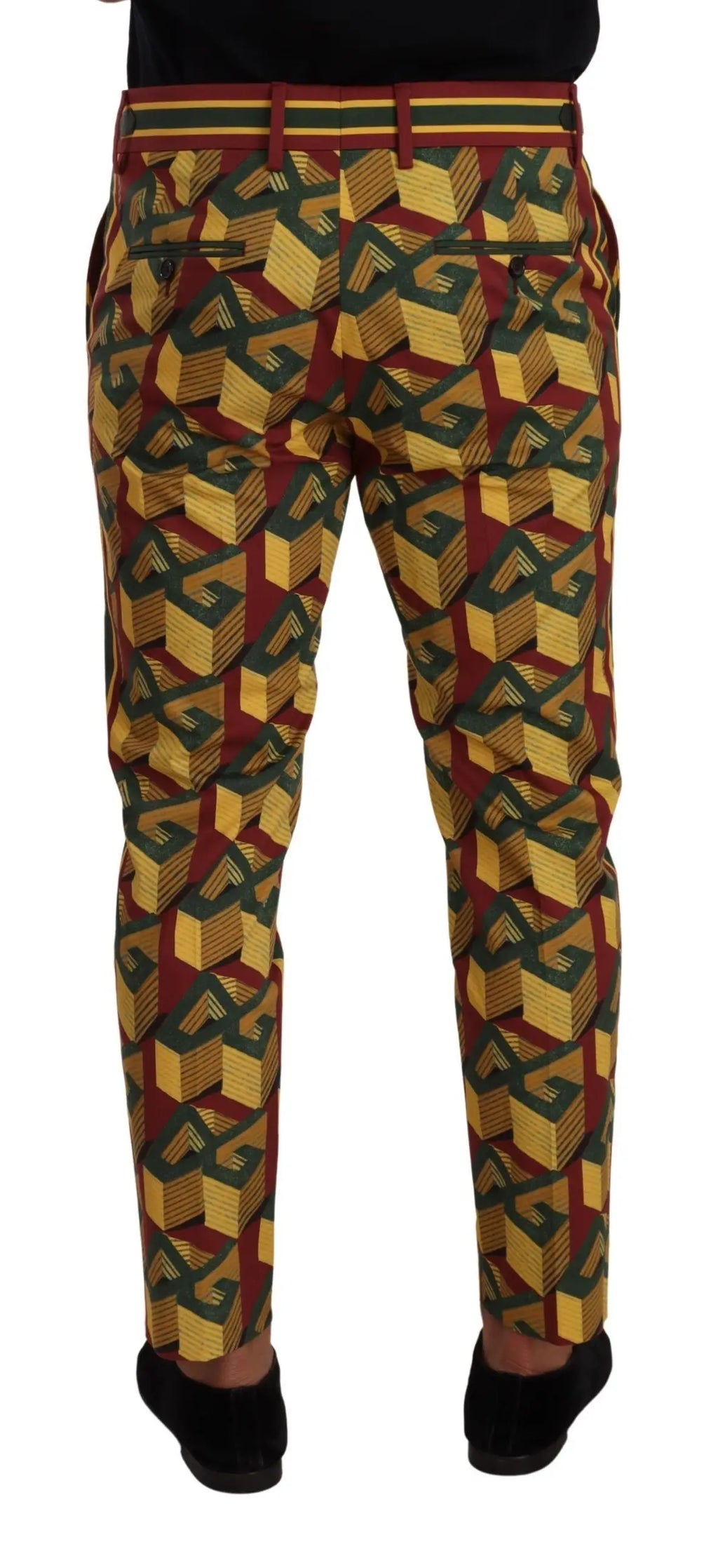 Pantalon homme tapered en coton dolce & gabbana avec motif géométrique audacieux or vert et bordeaux