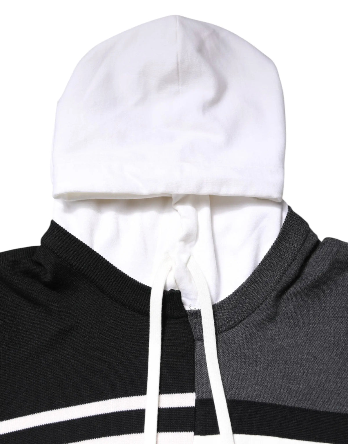 Sweat à capuche dolce & gabbana blanc avec panneaux rayés noir et blanc et col côtelé à cordons