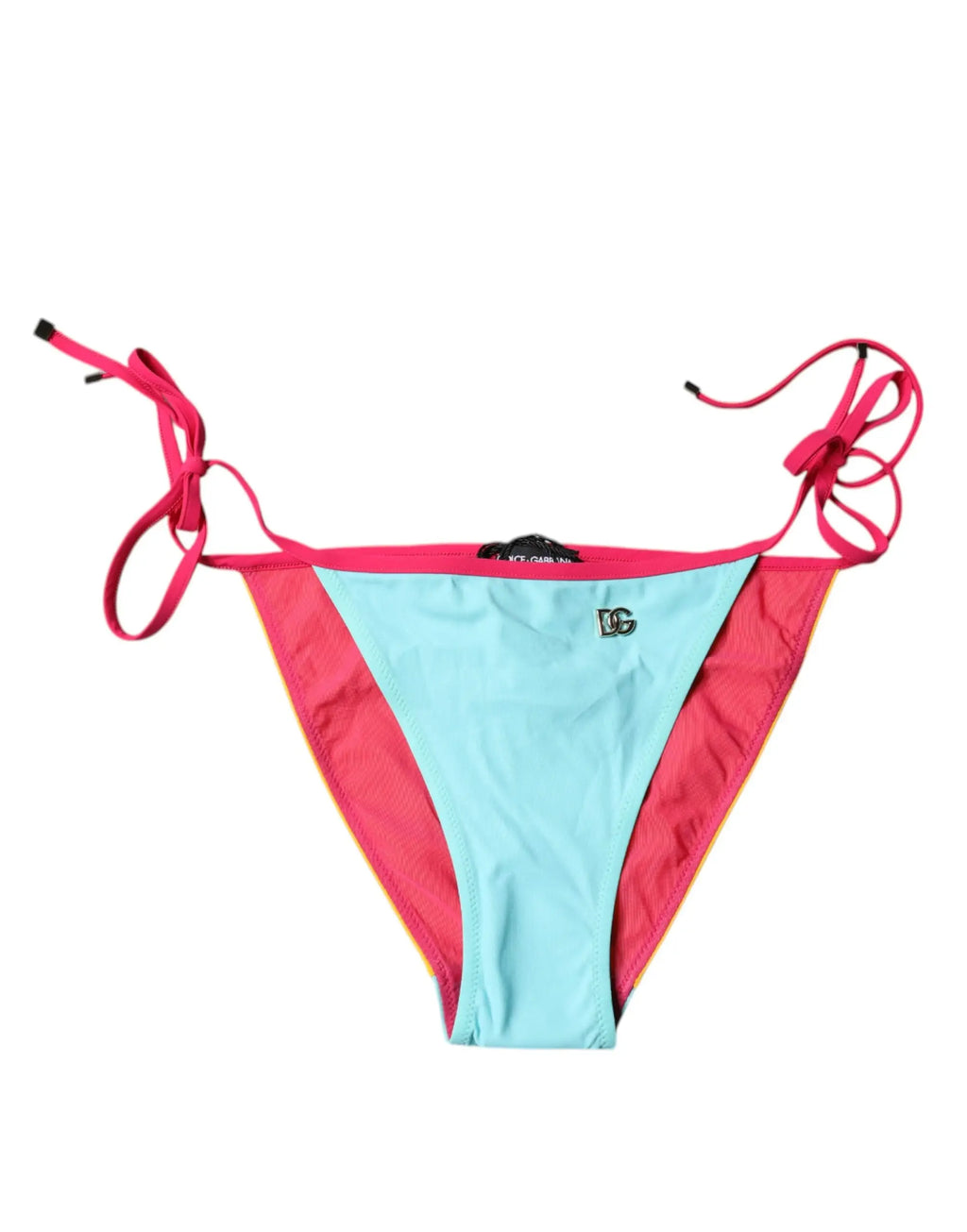 Bas de bikini deux tons turquoise et fuchsia dolce & gabbana avec cordons à nouer et petit logo dg devant