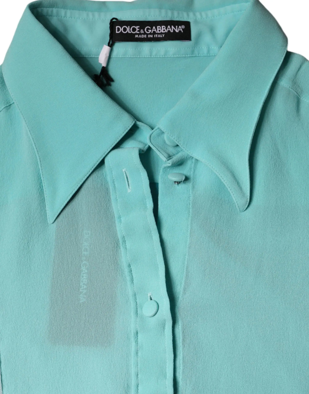 Chemise boutonnée dolce gabbana vert menthe à col rigide avec légère brillance manches longues multicolore