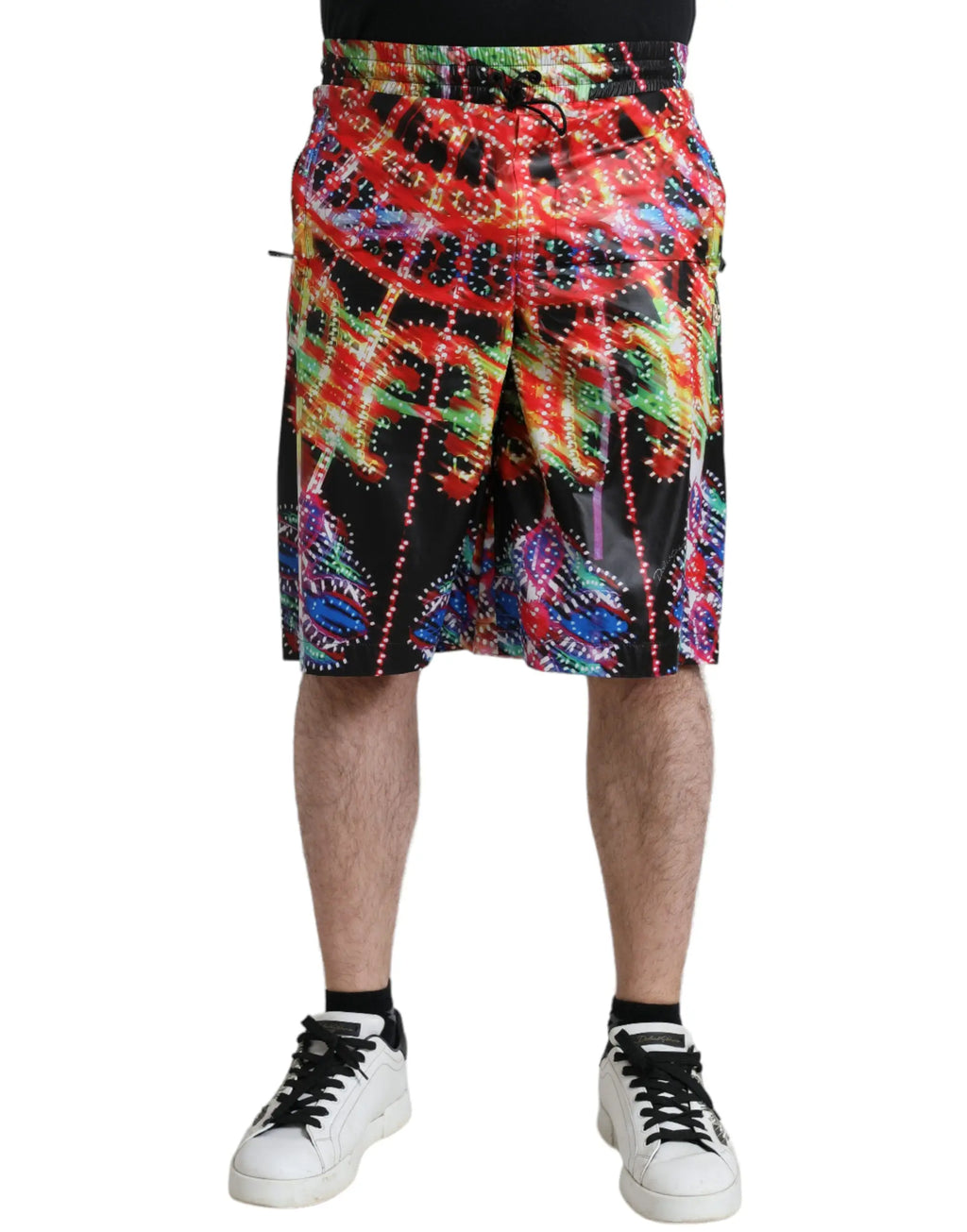 Shorts bermuda pour homme dolce & gabbana multicolores avec motif luminarie psychédélique sur fond noir