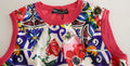 Dolce & gabbana débardeur multicolore à col rond avec imprimé floral et géométrique rouge bleu violet et bordures roses