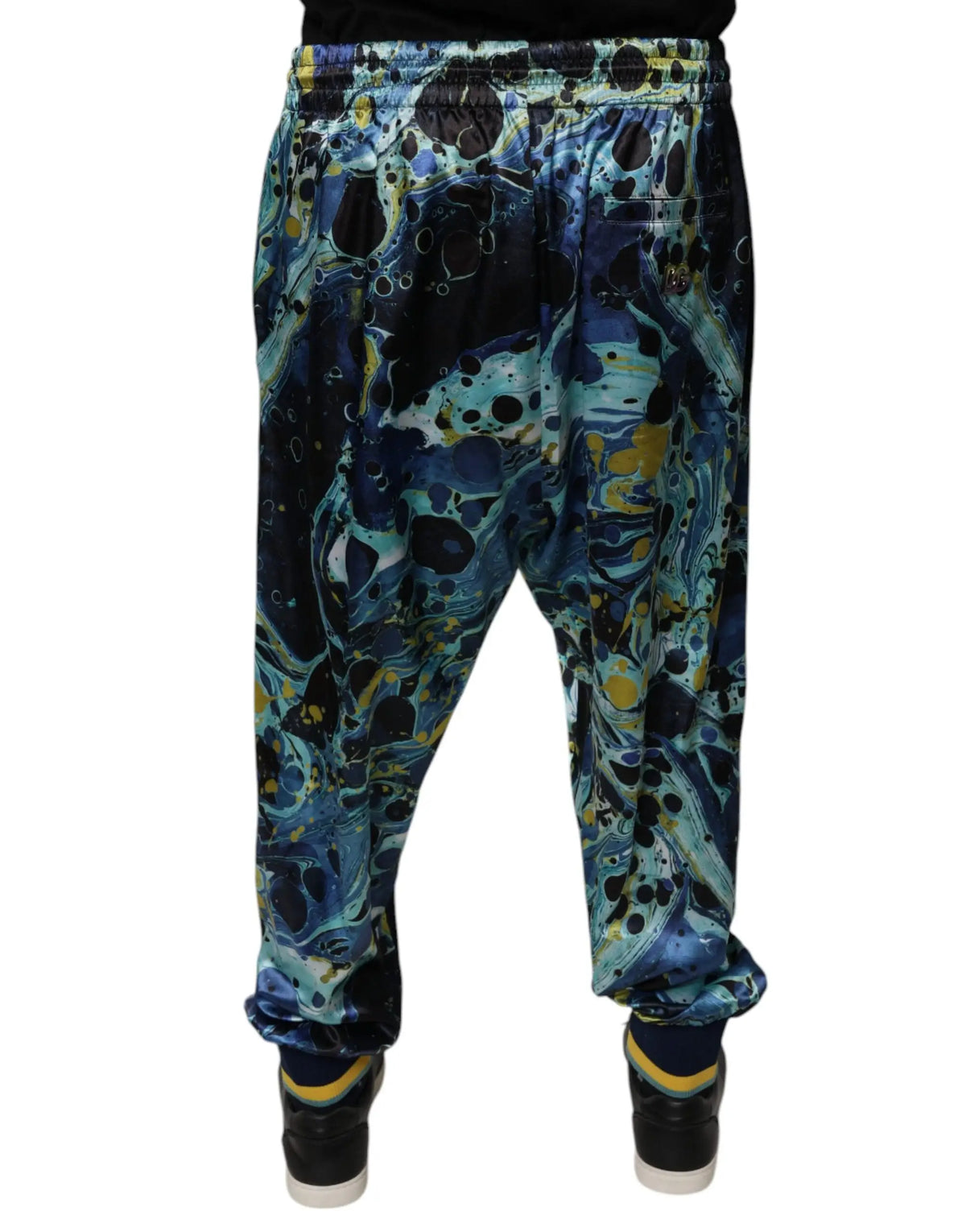Joggers dolce & gabbana pour homme avec motif marbré bleu et noir et accents jaunes en tissu confortable