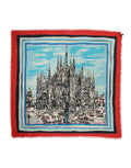 Écharpe homme dolce & gabbana en cachemire multicolore avec impression milan et bordures bleu marine et bleu pâle