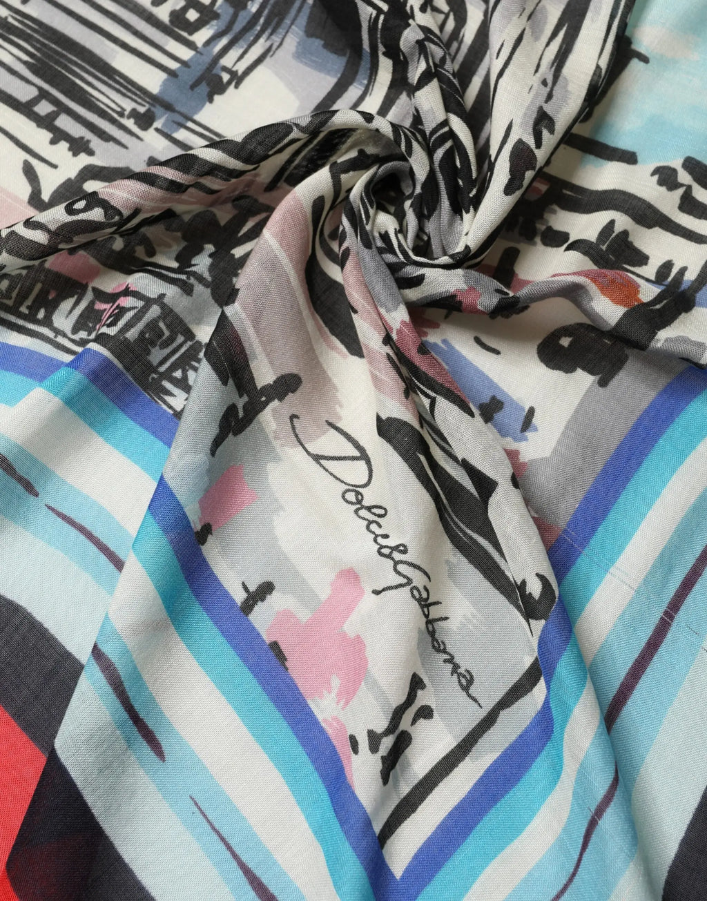Écharpe dolce & gabbana en soie avec imprimé abstrait multicolore bleu noir rose blanc 134x130 cm en cachemire milano