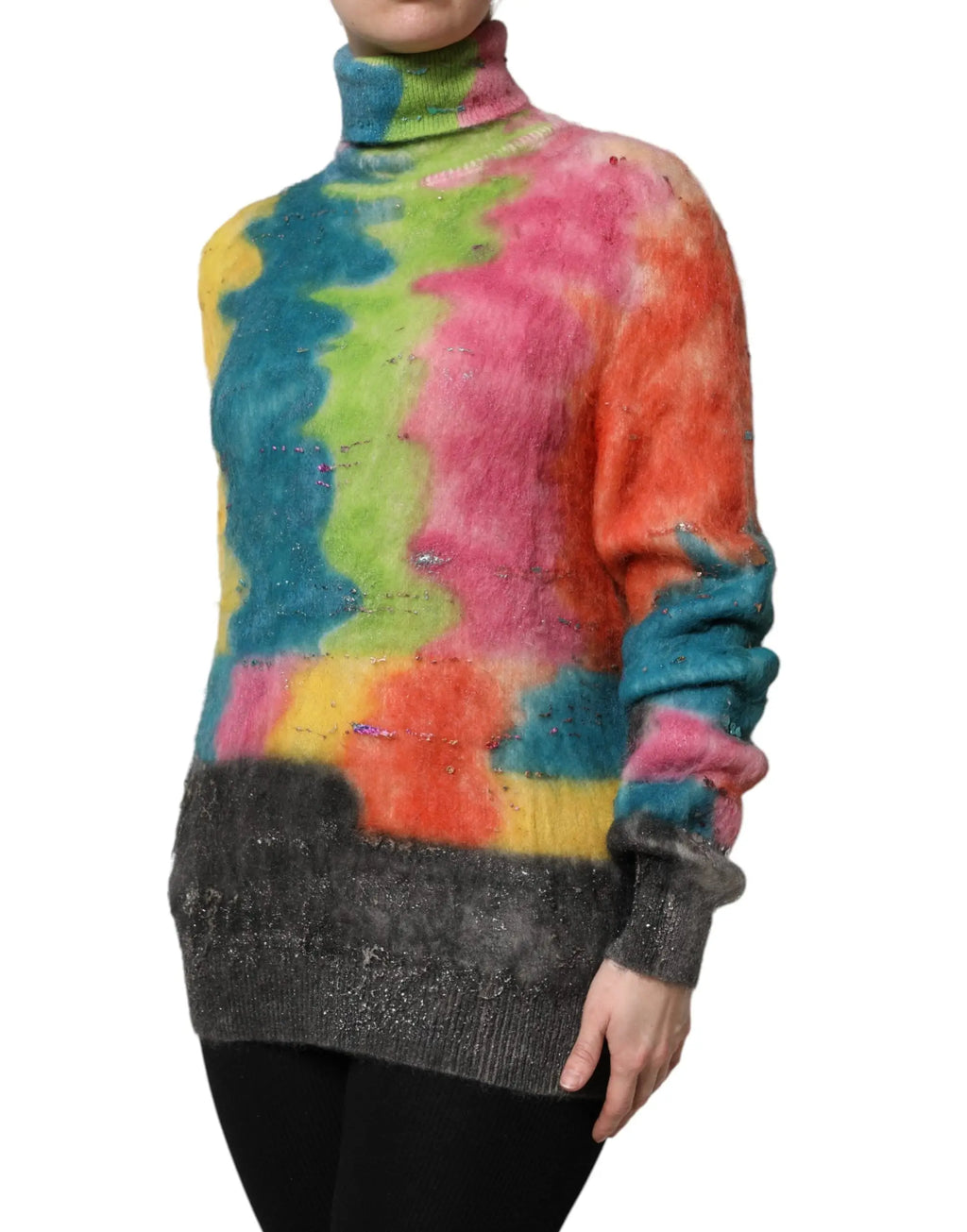 Pull col roulé en mohair multicolore dolce & gabbana avec tie-dye vibrant et accents métalliques chatoyants
