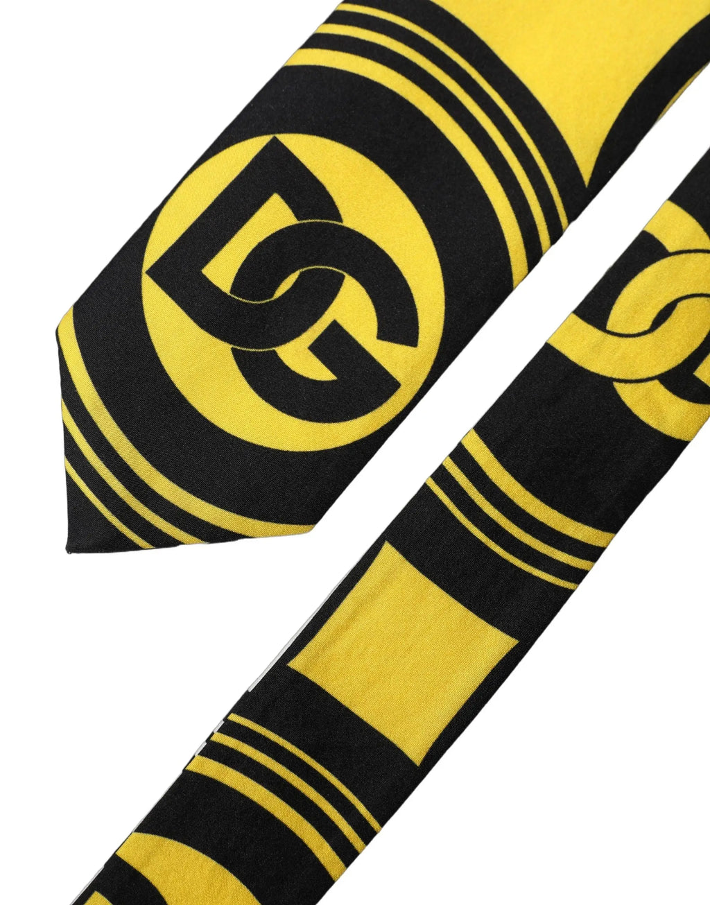 Dolce gabbana cravate homme en soie réglable noir et jaune à motifs géométriques audacieux avec monogramme multicolore