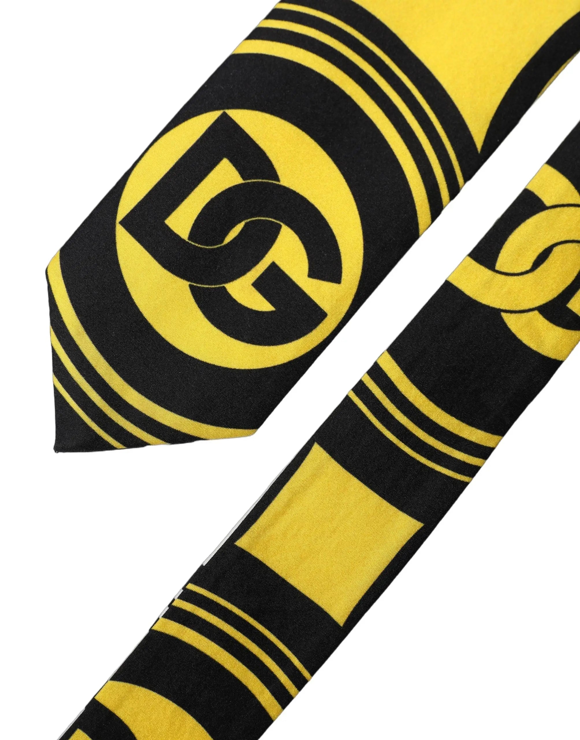 Dolce gabbana cravate homme en soie réglable noir et jaune à motifs géométriques audacieux avec monogramme multicolore