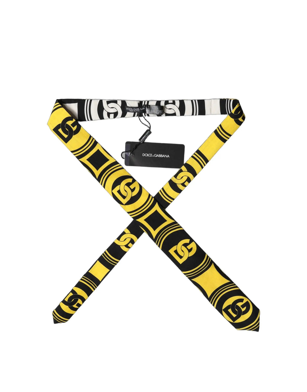 Ceinture dolce & gabbana jaune et noire à motif géométrique audacieux avec logo, pour homme, ajustable en soie multicolore