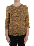 Blouse dolce & gabbana femme en soie à manches trois-quarts avec motif mosaïque doré et épaules bouffantes