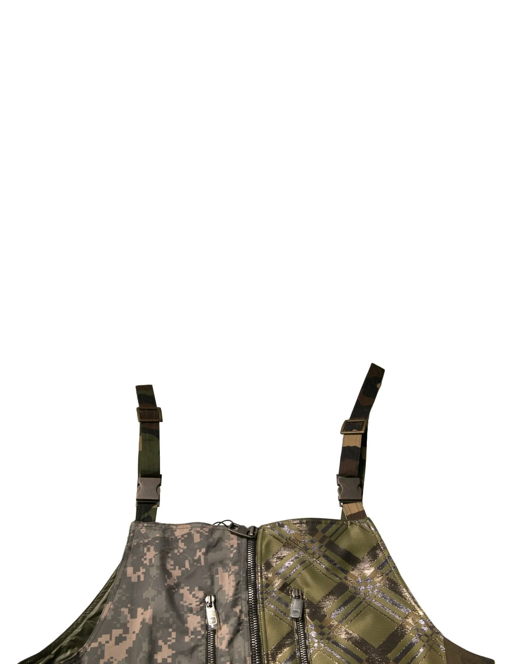 Gilet matelassé camouflage et vert olive avec sangles ajustables en tissu pour un style dolce gabbana multicolor patchwork