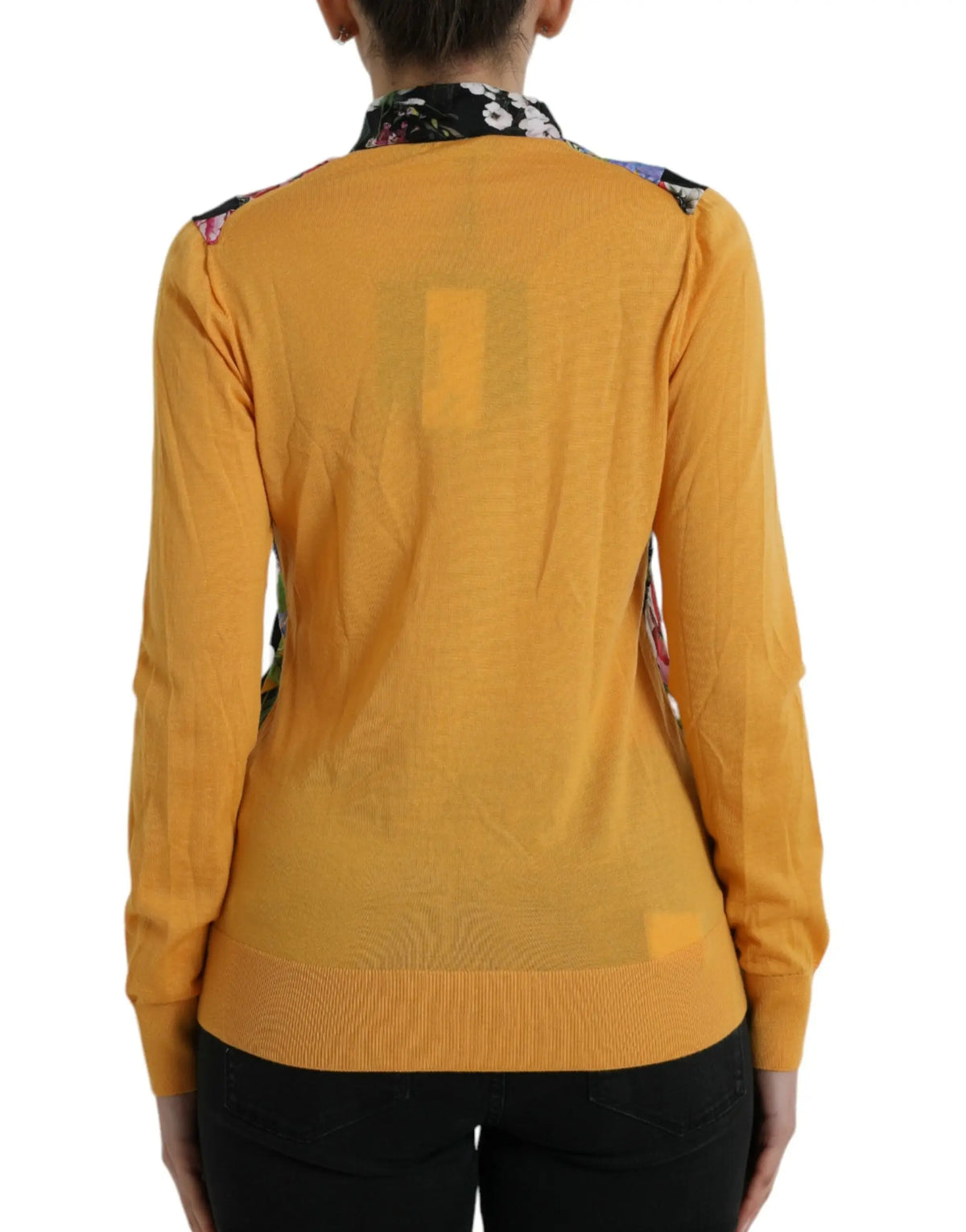 Cardigan en maille jaune moutarde avec col et épaules à motif floral dans le style pull henley patchwork en cachemire dolce gabbana multicolore