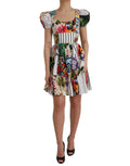 Robe mini dolce & gabbana en coton multicolore avec patchwork floral et rayé et manches bouffantes
