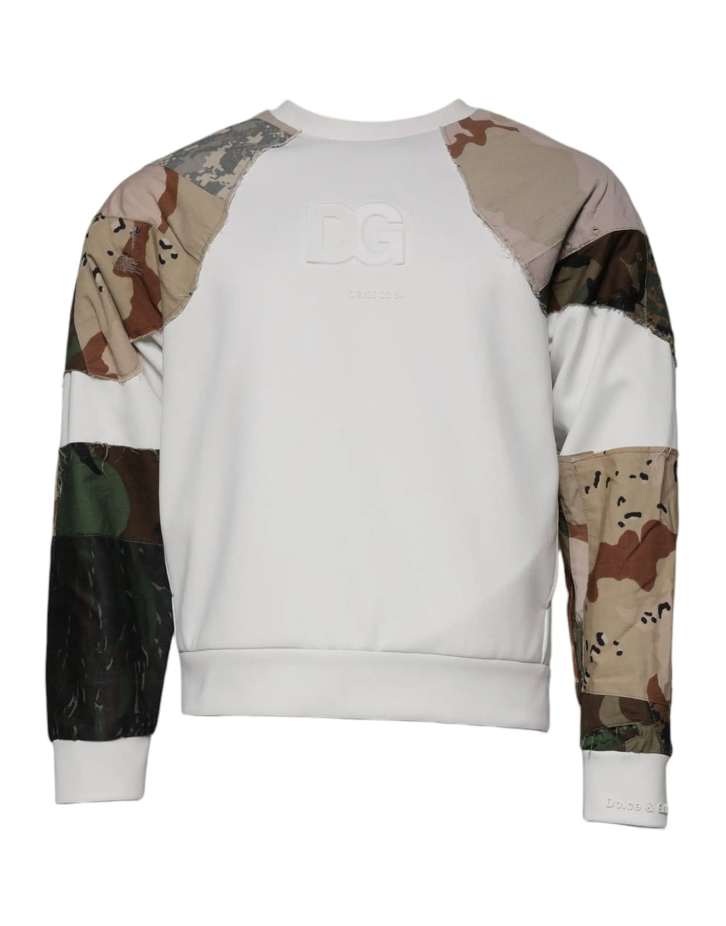 Sweatshirt dolce & gabbana blanc avec manches raglan camouflage beige marron et vert en coton patchwork