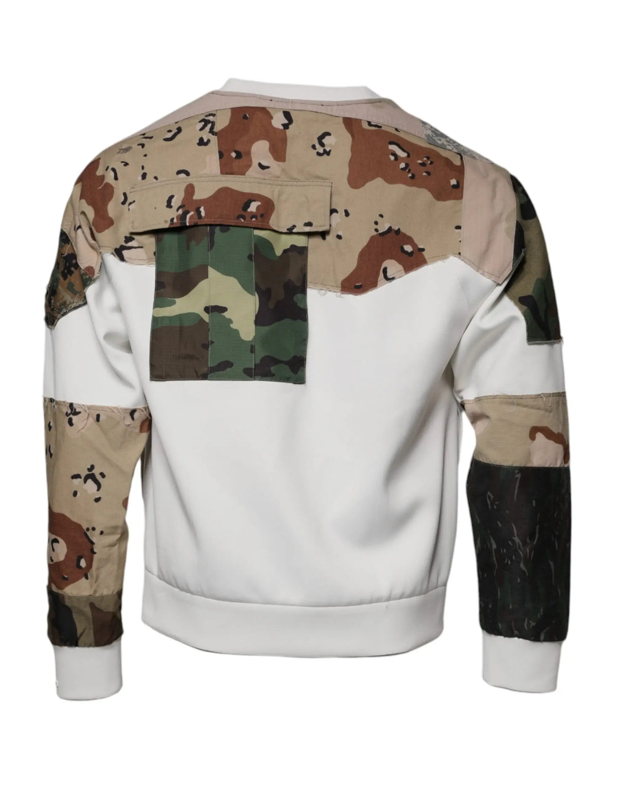 Sweatshirt blanc dolce & gabbana en coton avec patchwork camouflage désert et forêt au dos, aux épaules et manches
