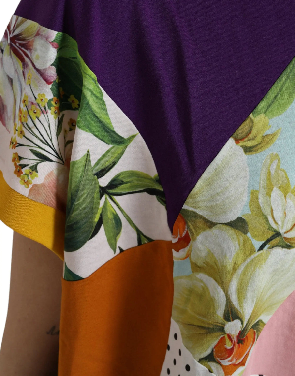 Blouse dolce & gabbana multicolore en coton et soie avec imprimé floral patchwork violet vert orange et jaune
