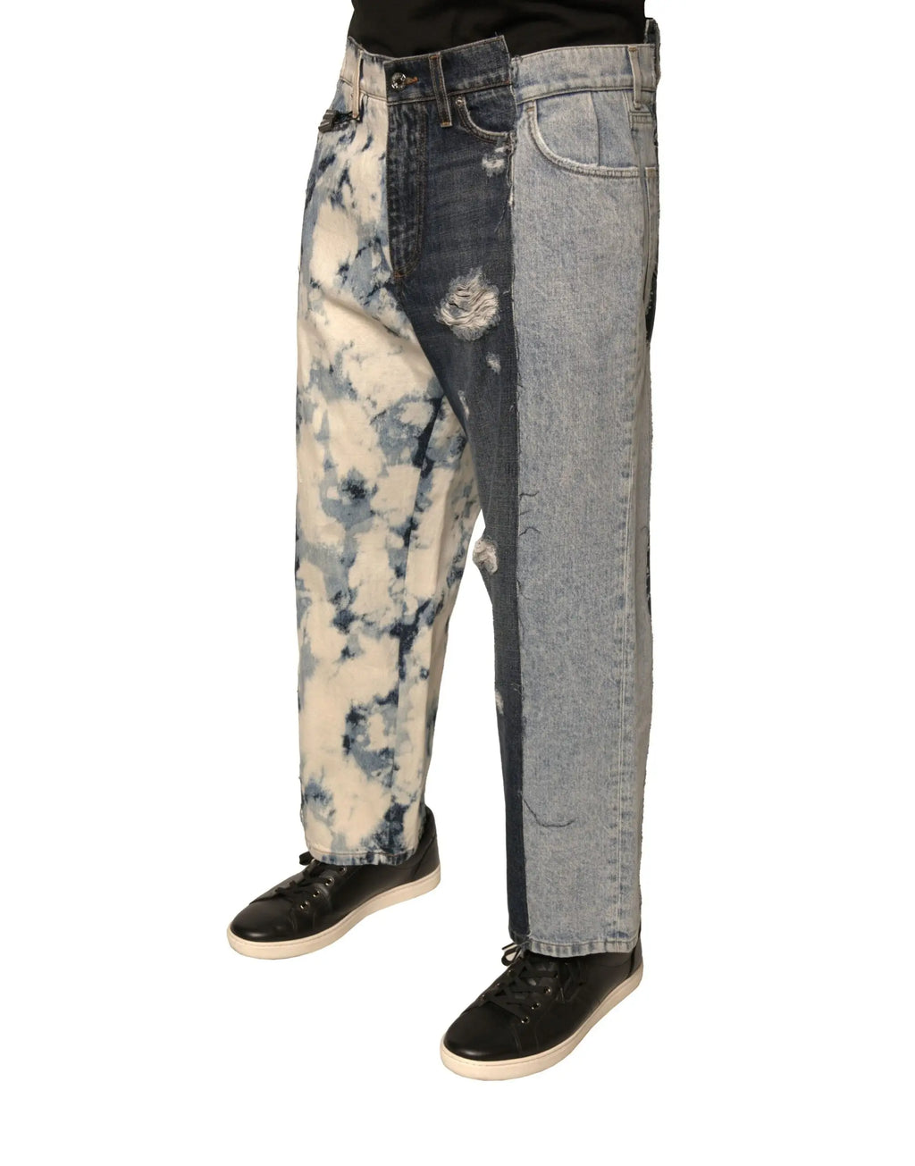 Jean droit homme dolce gabbana en coton multicolore avec jambe tie and dye bleu crème et autre en denim clair