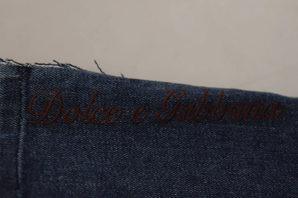 Pantalon large en jean dolce gabbana multicolore avec tissu denim bleu foncé et broderie dolce e gabbana marron