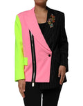 Dolce & Gabbana blazer multicolore à blocs de couleurs avec corps noir à fines rayures et accents rose néon et vert lime