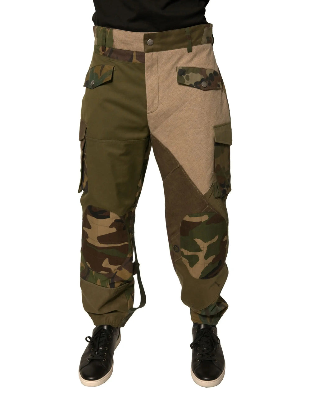 Pantalon cargo flight multicolore dolce & gabbana en tissu olive et beige avec patchs camouflage sur les cuisses