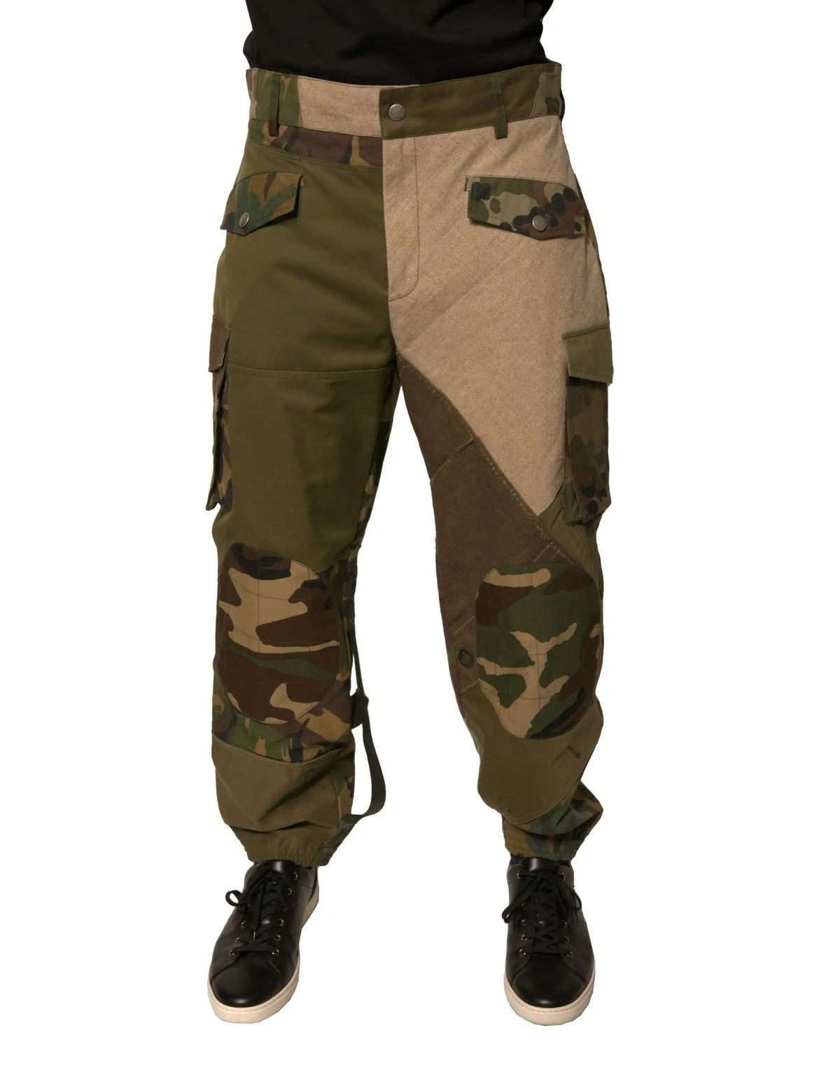 Pantalon cargo type militaire dolce & gabbana multicolore avec patchwork olive et beige et motifs camouflage aux cuisses