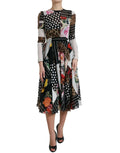 Robe midi dolce & gabbana multicolore à patchwork floral léopard en noir blanc marron rose orange et jaune