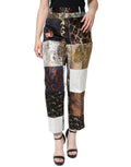 Pantalon taille haute patchwork dolce gabbana en jacquard multicolore avec imprimés léopard floral paisley et panneaux blancs contrastés