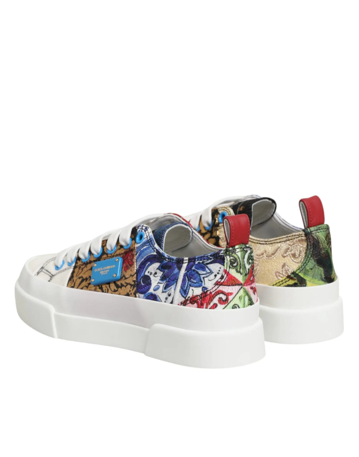 Dolce & gabbana baskets multicolores à plateforme avec motif carreaux en céramique et languettes rouges au talon
