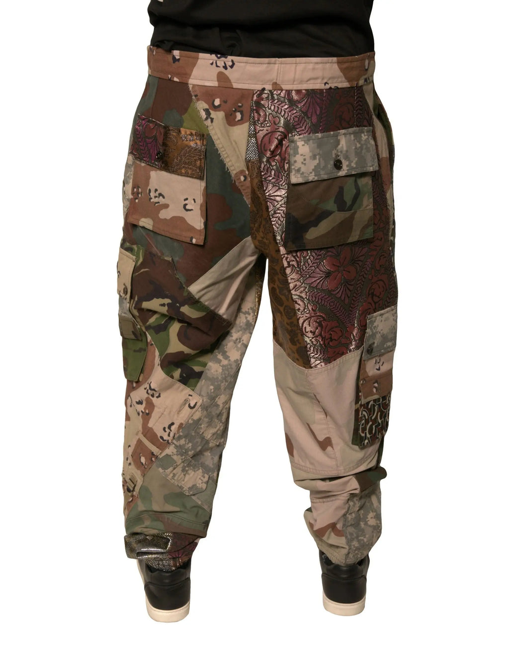Pantalon jogger homme dolce & gabbana multicolore patchwork avec motifs floraux et camouflage tons terreux