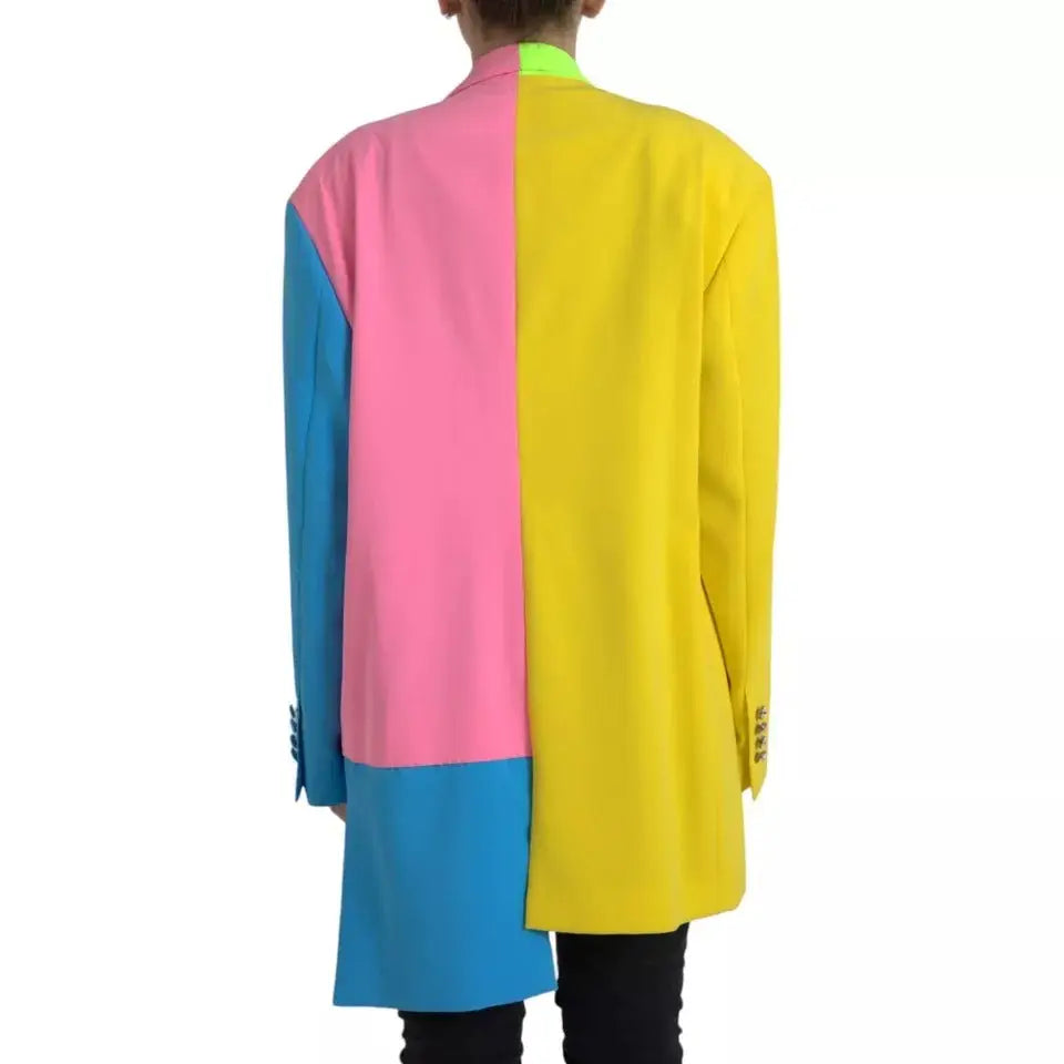 Dolce & gabbana multicolor patchwork peak lapel blazer oversized avec design en blocs de couleurs rose jaune bleu