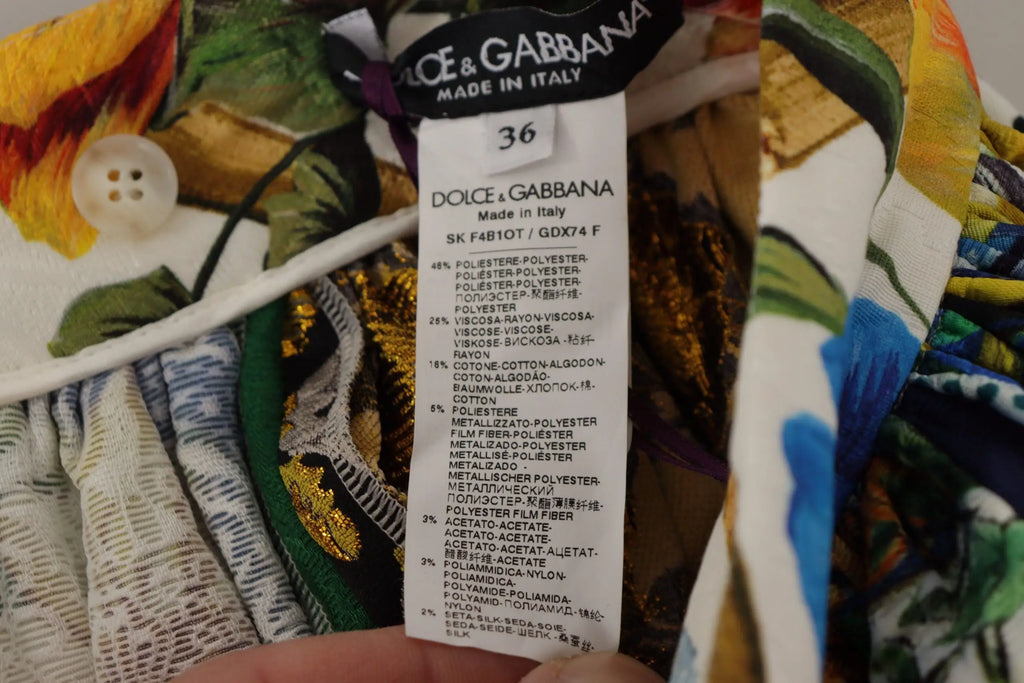 Étiquette dolce & gabbana avec composition multilingue du tissu et made in italy pour jupe longue multicolore patchwork sicily