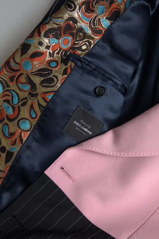 Dolce & Gabbana blazer multicolore à rayures roses avec intérieur en satin marine et motif floral doré sur le revers
